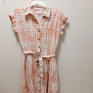 Calvin klein orange and white collard and button down dress.